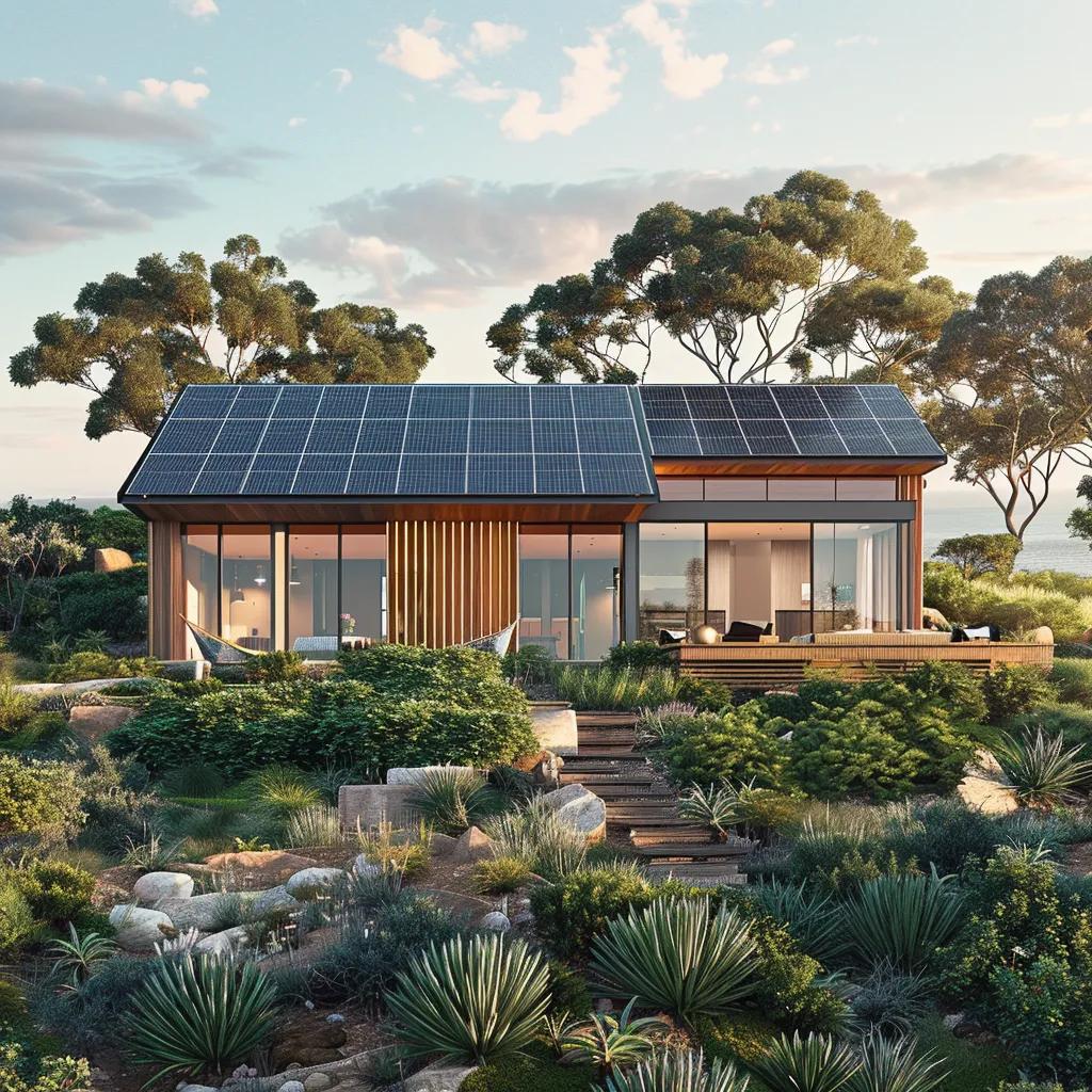 Eco-friendly home design with solar panels in Burnie's coastal landscape