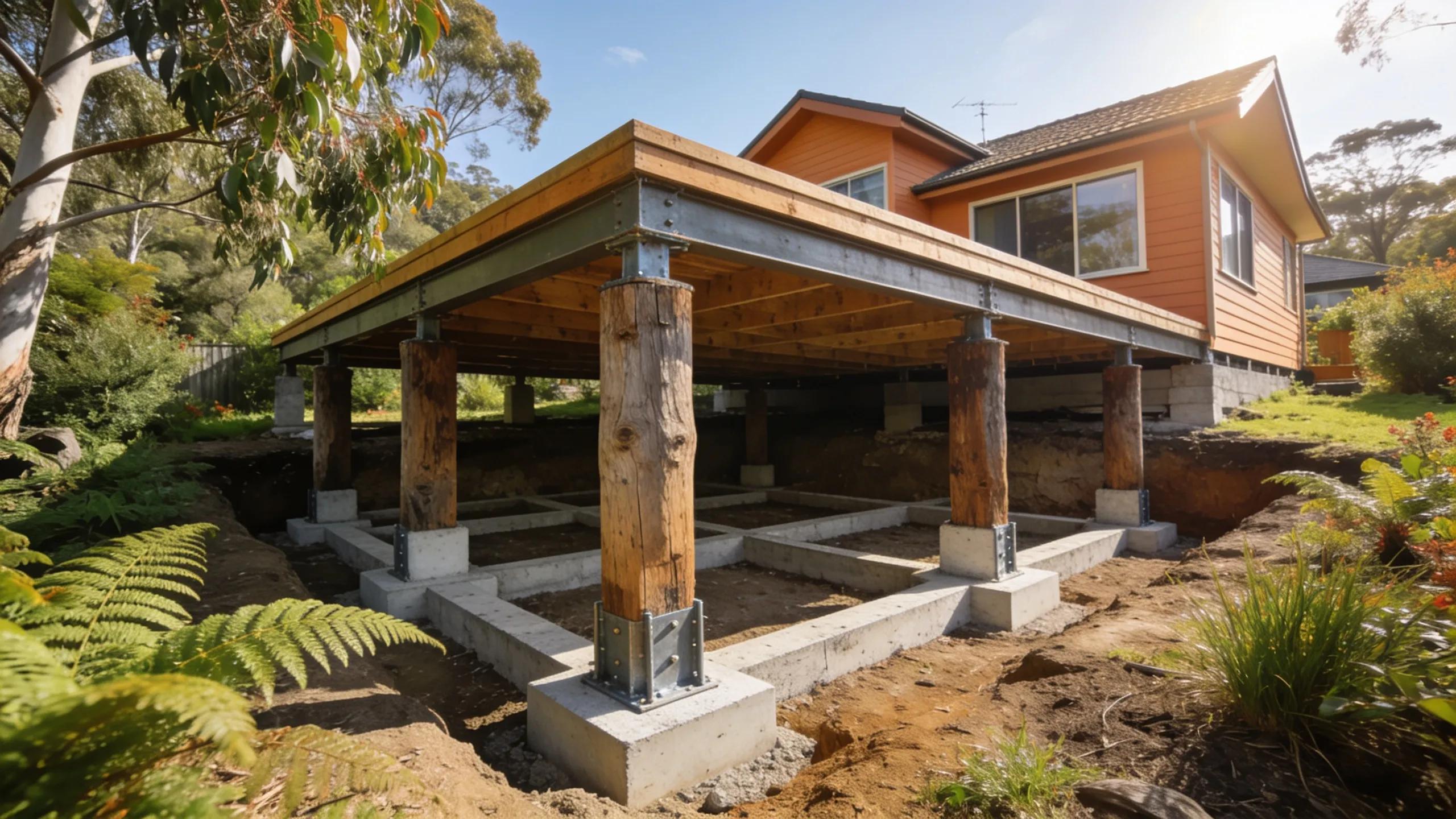 House foundation options in Tasmania including timber, concrete, and steel stumps